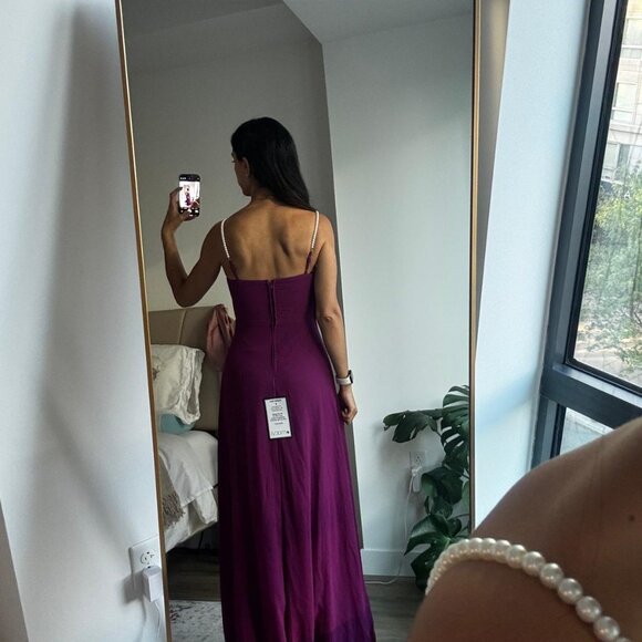 Drape-Neck Faux-Peal-Strap Gown - Macy's - Picture 3 of 4